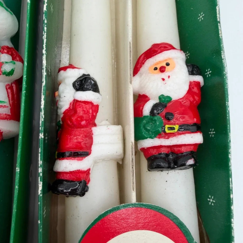 Vintage Christmas Taper Candles Set 10 Inch‎ Red Green White Santa Snowman 12pk